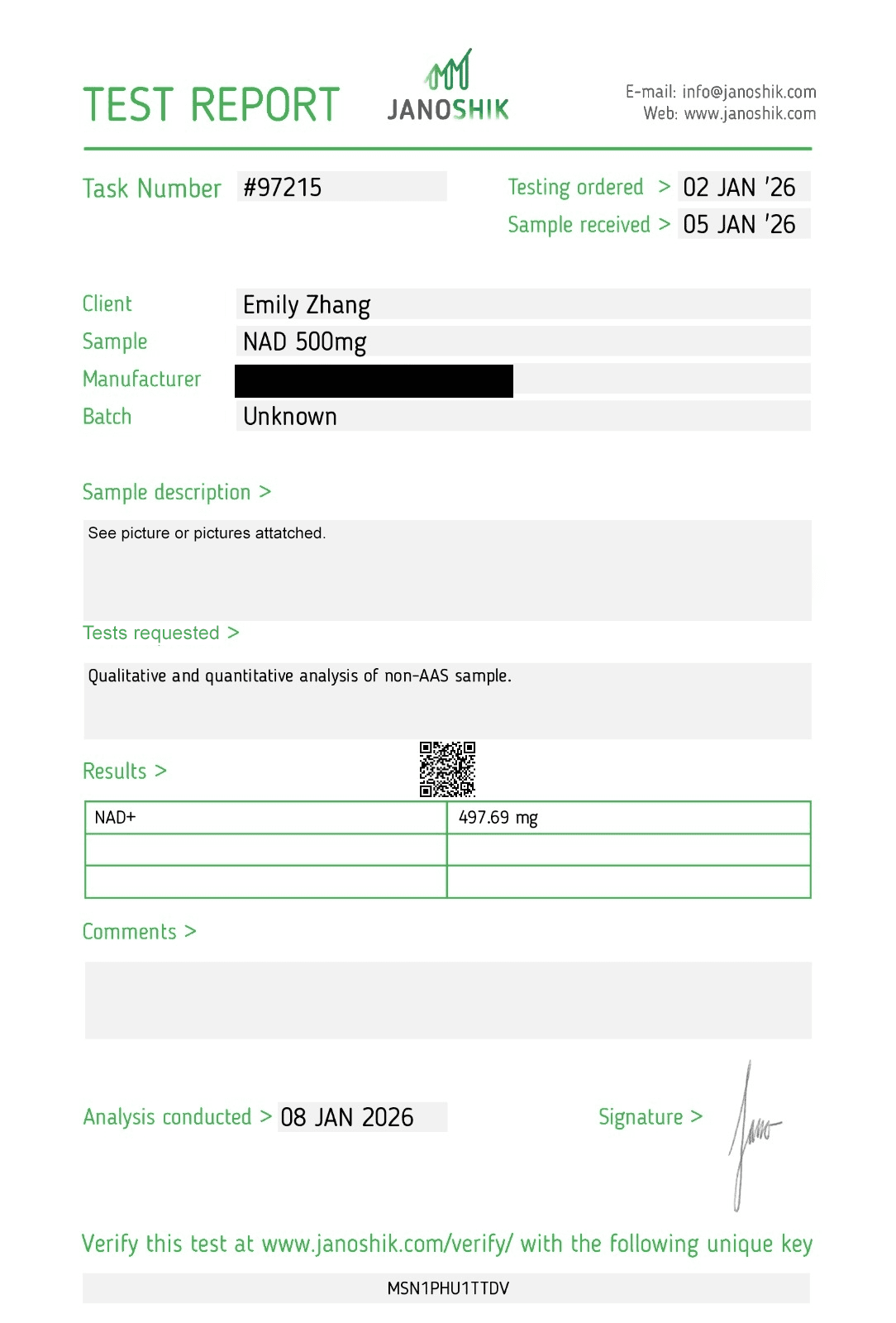 Certificate of Analysis