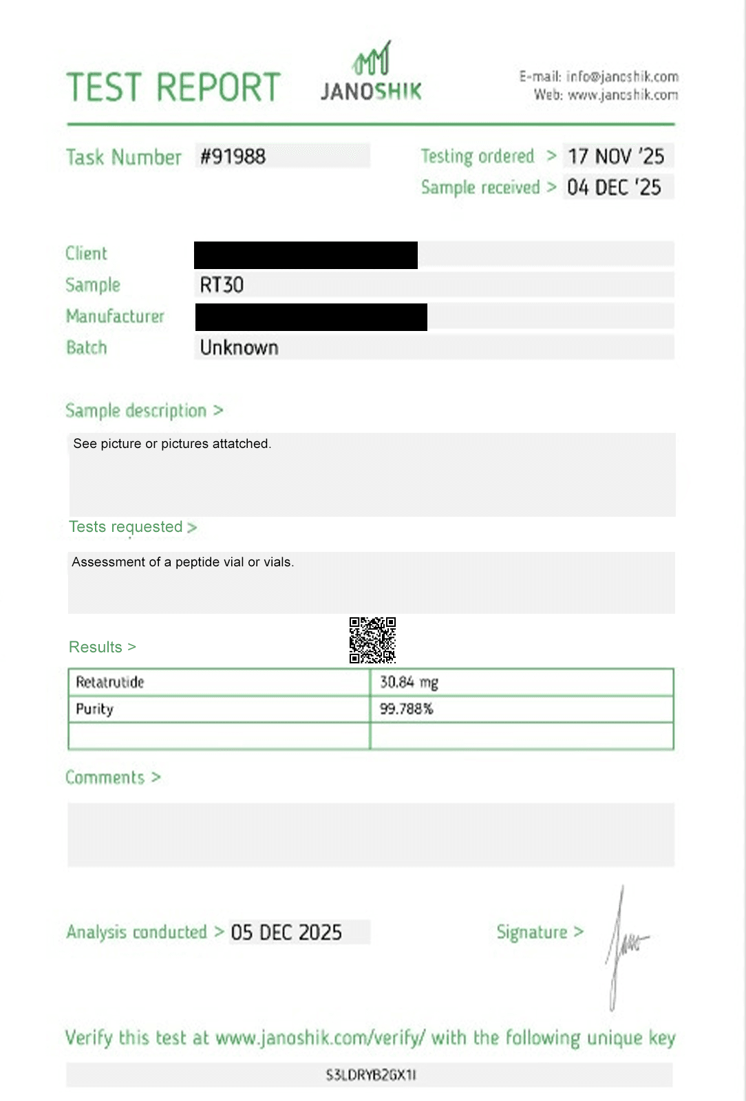 Certificate of Analysis